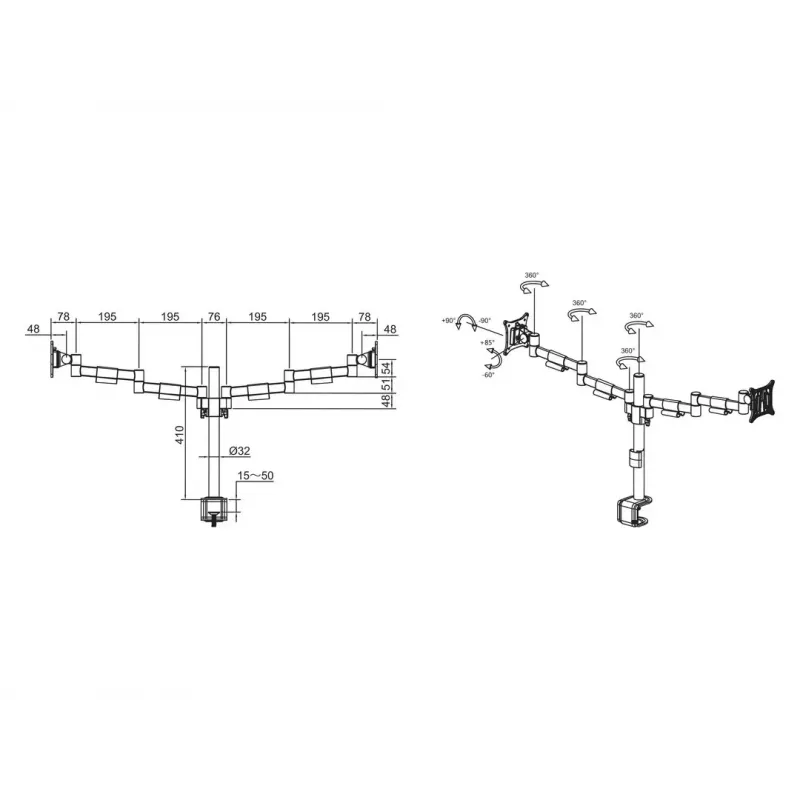 Multibrackets M VESA Dvigubas Stalo Laikiklis Monitoriams Officeline Dual Juodas Clamp/Bolt-through 16kg 15-30in