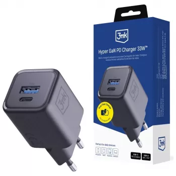 3MK Hyper Charger PD 33W GaN QC4+ juodas – 33W PD greitas įkroviklis su GaN technologija