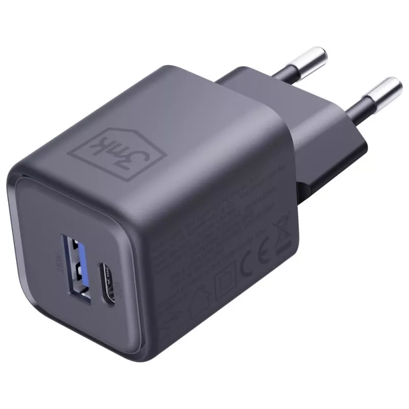 3MK Hyper Charger PD 33W GaN QC4+ juodas – 33W PD greitas įkroviklis su GaN technologija