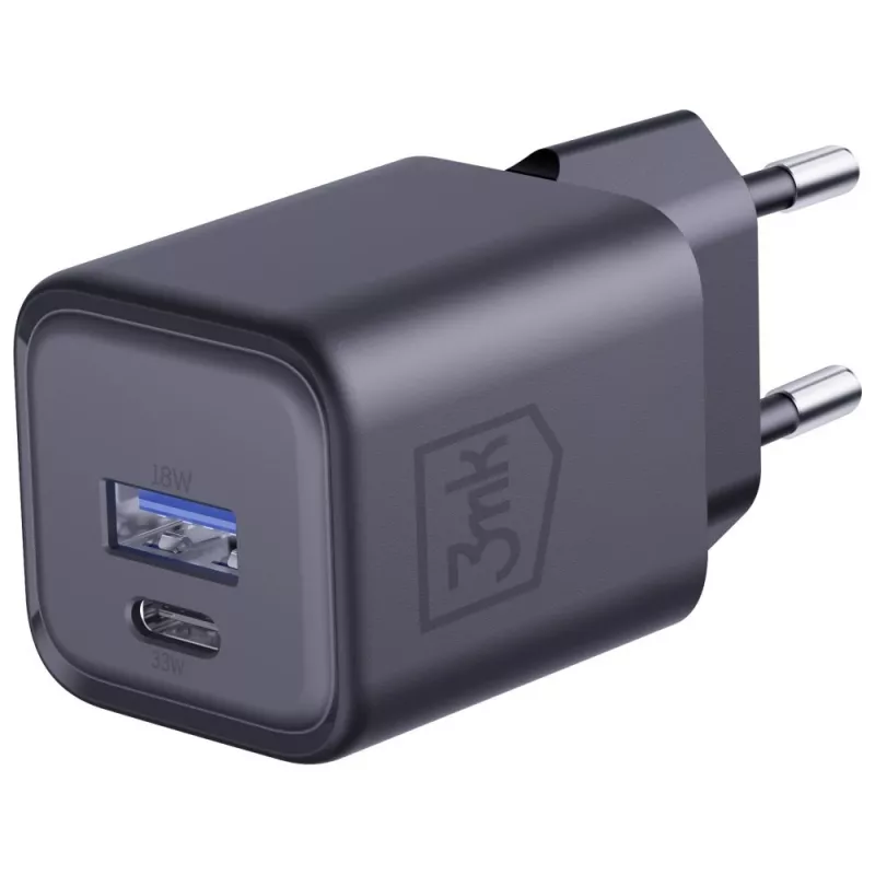 3MK Hyper Charger PD 33W GaN QC4+ juodas – 33W PD greitas įkroviklis su GaN technologija