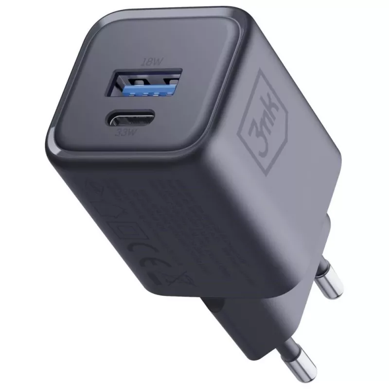 3MK Hyper Charger PD 33W GaN QC4+ juodas – 33W PD greitas įkroviklis su GaN technologija
