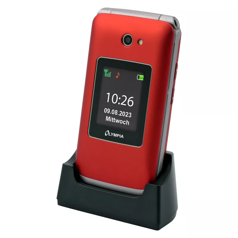 Olympia VITUS 4G sulankstomas telefonas raudonas – 2,8 colio LCD, Bluetooth, FM radijas, 147 g