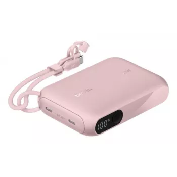 Belkin BoostCharge BPB027HQPK nešiojamas įkroviklis su ekranu, 10000 mAh, 20 W, USB-C PD, rožinis