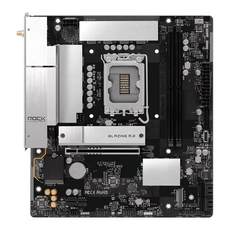 Motininė plokštė ASRock B860M Rock WiFi (mATX, Intel LGA 1851, DDR5, HDMI, DisplayPort)