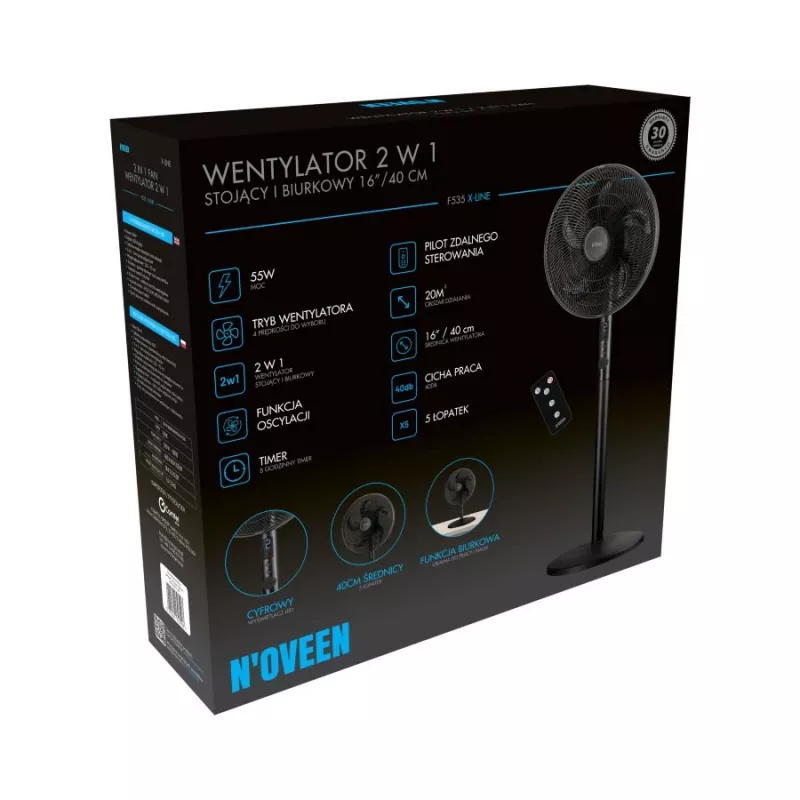 Noveen F535 X-Line 2-in-1 stovimas ir stalinis ventiliatorius, 40 cm, juodas