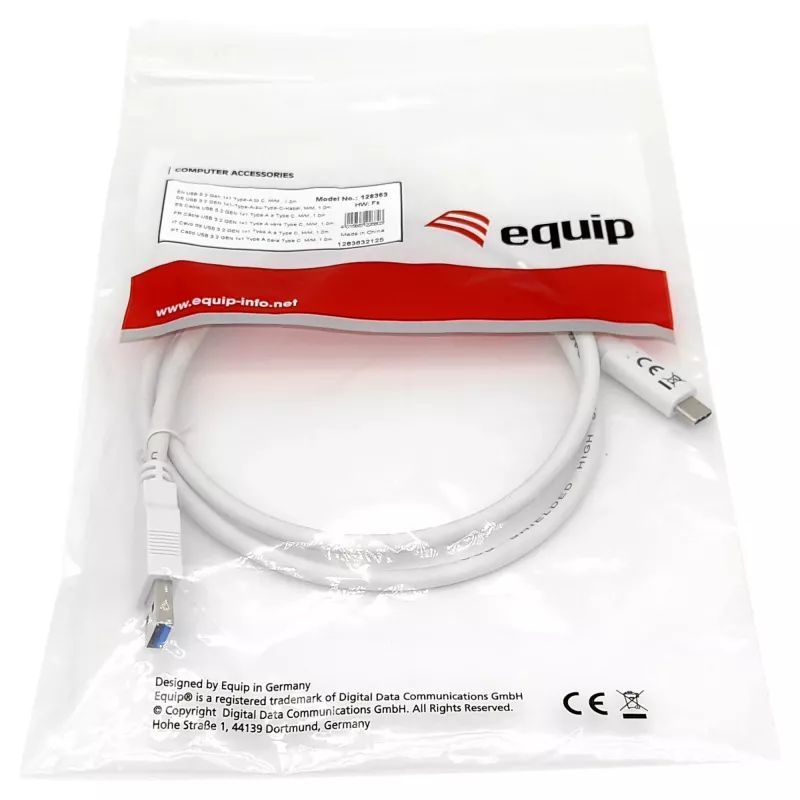 USB 3.2 Gen 1 C į A laidas EQUIP 0,5 m 5 Gbps Baltas (USB-C į USB-A, nikeliuoti kontaktai)