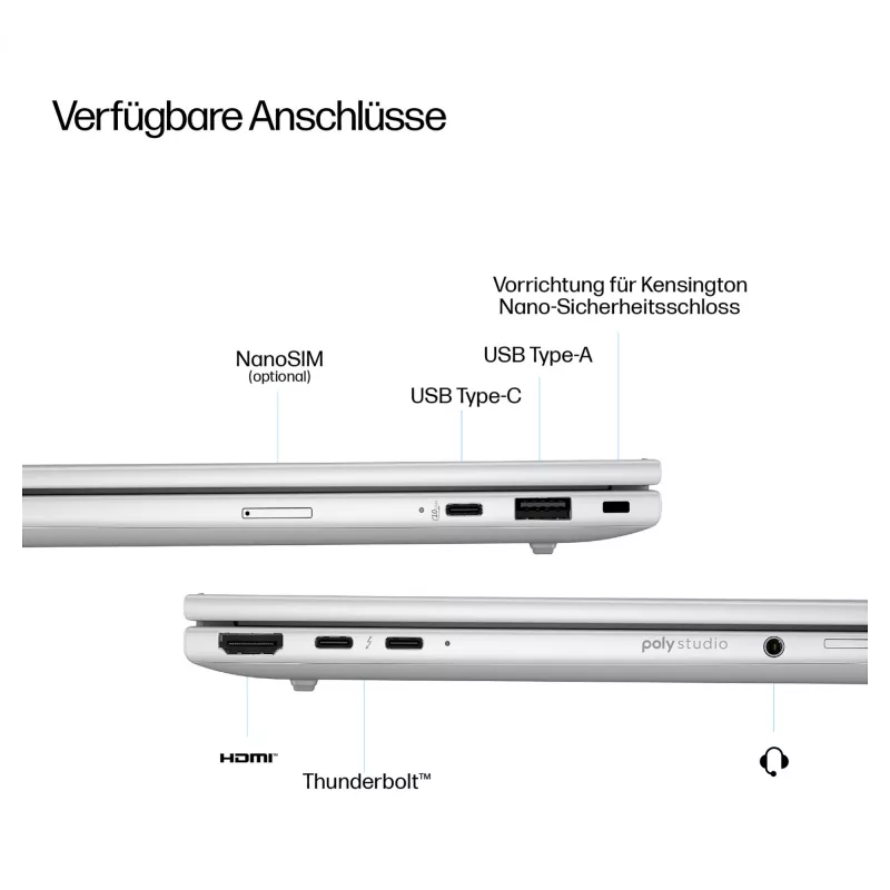 HP EliteBook 8 G1i 14 colių Next Gen AI nešiojamas kompiuteris Core Ultra 7 258V 32GB 1TB SSD QWERTZ DE