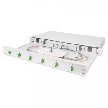 Šviesolaidžių sujungimo dėžė DIGITUS DN-96330/9APC 1U, 6x LC-APC DX, OS2, polimeras/plienas, šviesiai pilka