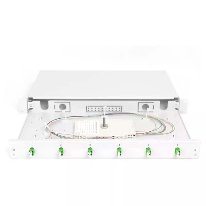 Šviesolaidžių sujungimo dėžė DIGITUS DN-96330/9APC 1U, 6x LC-APC DX, OS2, polimeras/plienas, šviesiai pilka