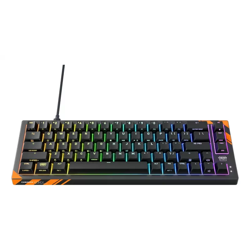 Mechaninė žaidimų klaviatūra Cherry K5 Pro TMR Compact — 65% QWERTY US, laidinė USB, RGB, juoda/oranžinė