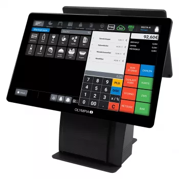 Viename Įrenginyje Terminalas Olympia T215K 15 colių (38,1 cm) lietimui jautrus ekranas, Android 11, tiesioginio terminio spausdintuvo (8 cm), juodas