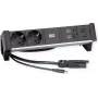Bachmann DESK2 ALU BLACK – stalo maitinimo modulis su 2x CEE7/3 lizdais, 1,0 m laidu, 22 W USB įkrovikliu