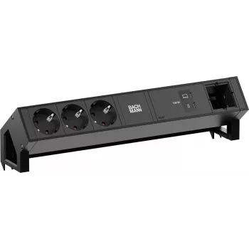Maitinimo modulis Bachmann DESK2 su 3x Schuko (CEE 7/3), 1x USB-C 100W ir 1x kabeliniu jungtuvu, RAL9005