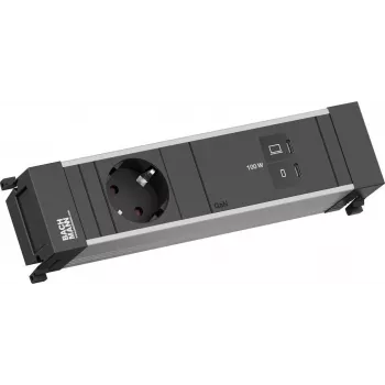 Bachmann BM0023854 – Įmontuojamas maitinimo modulis su 1x CEE7/3 kištukiniu lizdu ir USB‑C į USB‑C 100 W laidu, 0,2 m