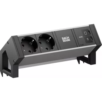 Bachmann DESK2 ALU Black stalinis jungčių blokas 2x CEE7/3 1x USB-C/C 45W juodas RAL9005