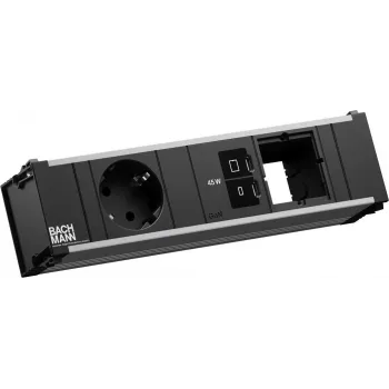 Maitinimo blokas Bachmann CONI su 1x CEE 7/3 lizdu, 1x USB-C PD 45W, 1x tinklo jungtimi, 0,2 m kabeliu