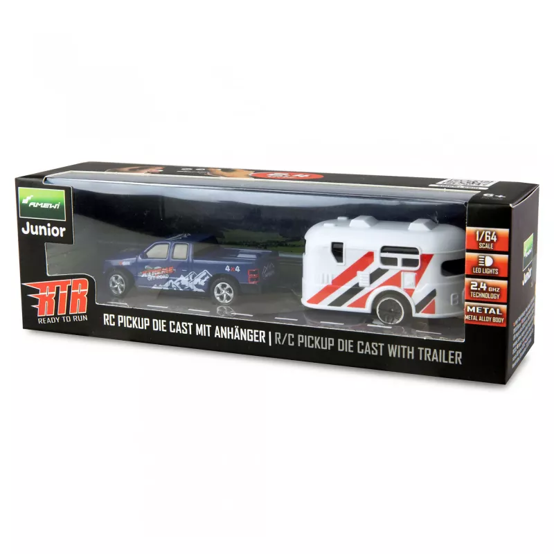 RC pikapas Amewi 22680 1:64 RTR su priekaba, mėlynas