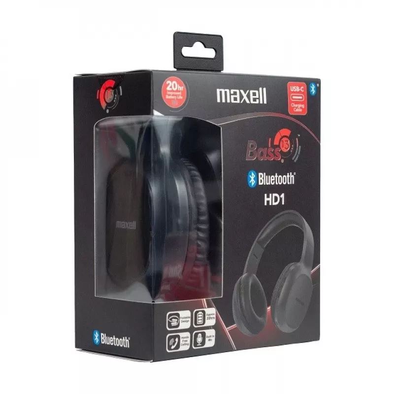 MAXELL HD1 BASS belaidės ausinės su USB-C įkrovimu, garsus bosas, viršugalvinės