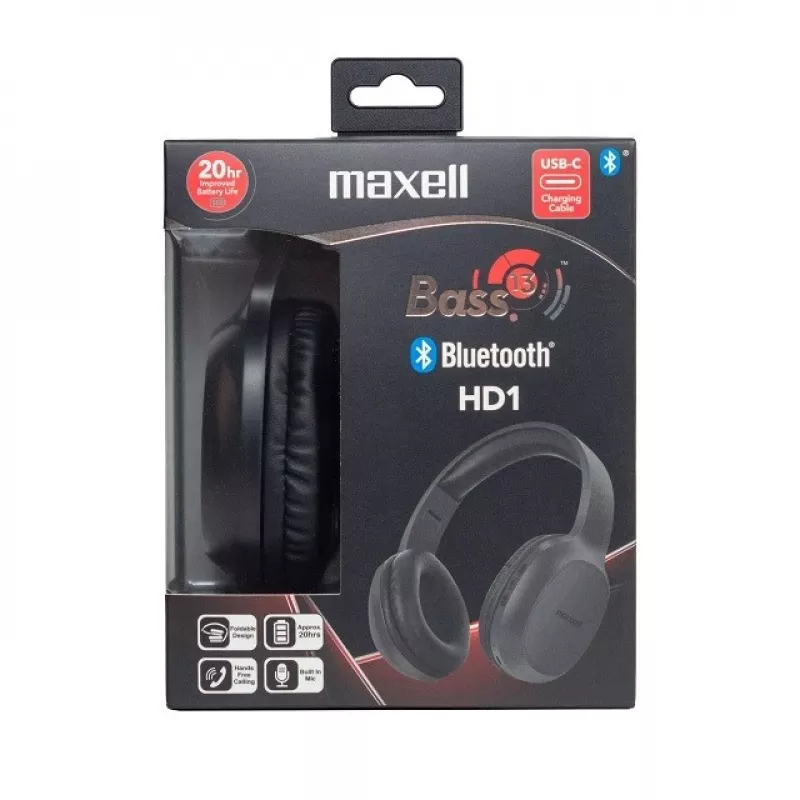 MAXELL HD1 BASS belaidės ausinės su USB-C įkrovimu, garsus bosas, viršugalvinės