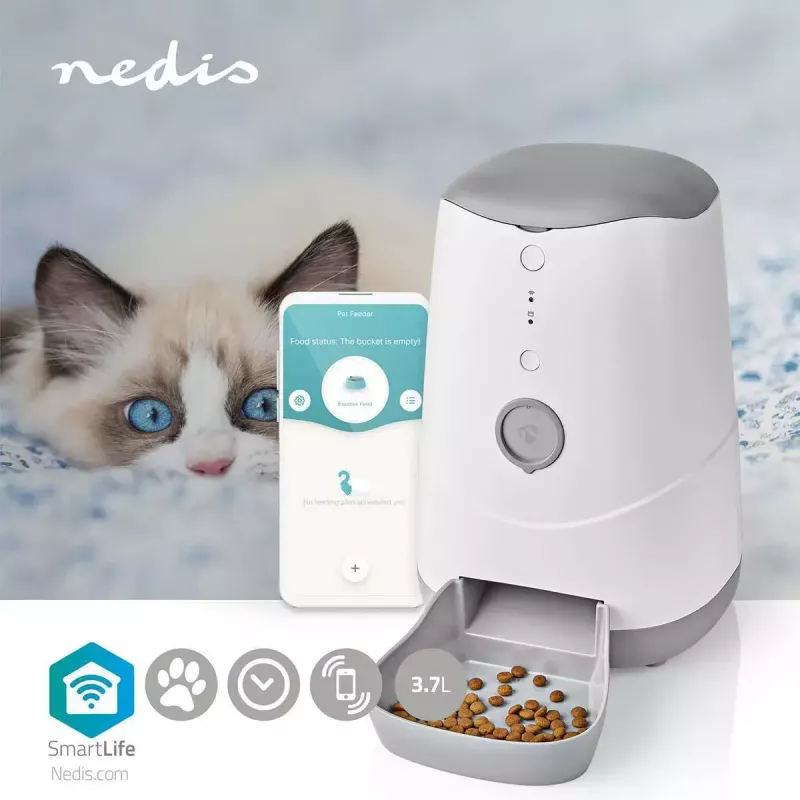 Automatinis ėdalo ir vandens dozatorius katėms ir šunims Nedis WIFIPET10CWT pilkai baltas
