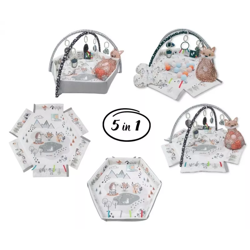 Kūdikių žaidimų kilimėlis milly mally Baby Mat 5in1 Minky – daugiafunkcis 5-in-1 kilimėlis pilvuko laikui, žaidimams, poilsiui, ropojimui ir kelionėms