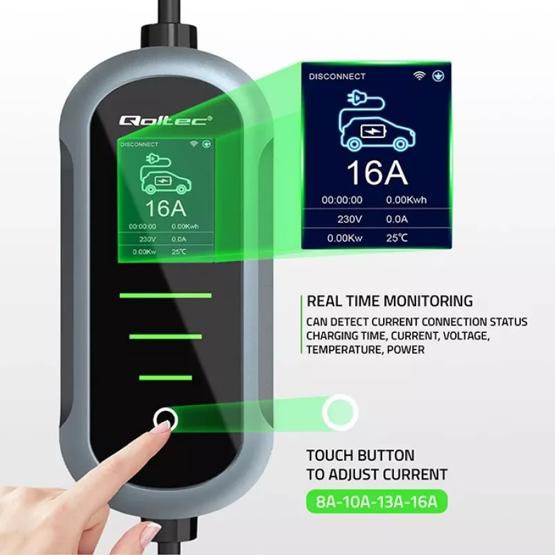 Įkroviklis elektromobiliui QOLTEC 11 kW 400 V CEE 16 A su WiFi