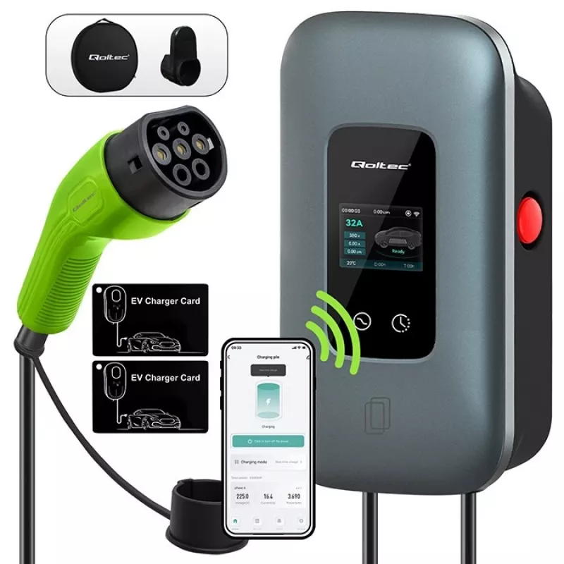 QOLTEC 52723 3 fazių elektromobilių įkrovimo stotelė 22 kW 32 A su WiFi
