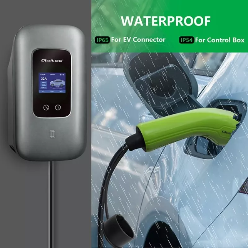 QOLTEC 52723 3 fazių elektromobilių įkrovimo stotelė 22 kW 32 A su WiFi