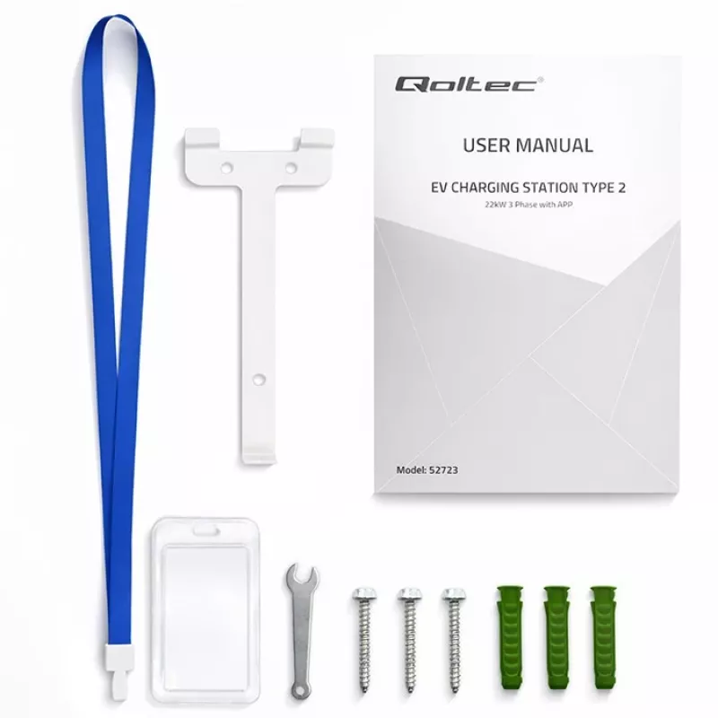 QOLTEC 52723 3 fazių elektromobilių įkrovimo stotelė 22 kW 32 A su WiFi