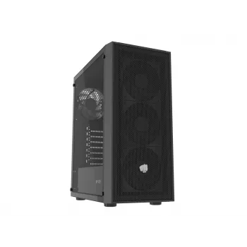 Fury Shobo SH8F Midi Tower kompiuterio korpusas – juodas, su langu, be maitinimo šaltinio, 2×USB 3.0, 1×USB 2.0, 2×audio, 4×120 mm ventiliatoriai