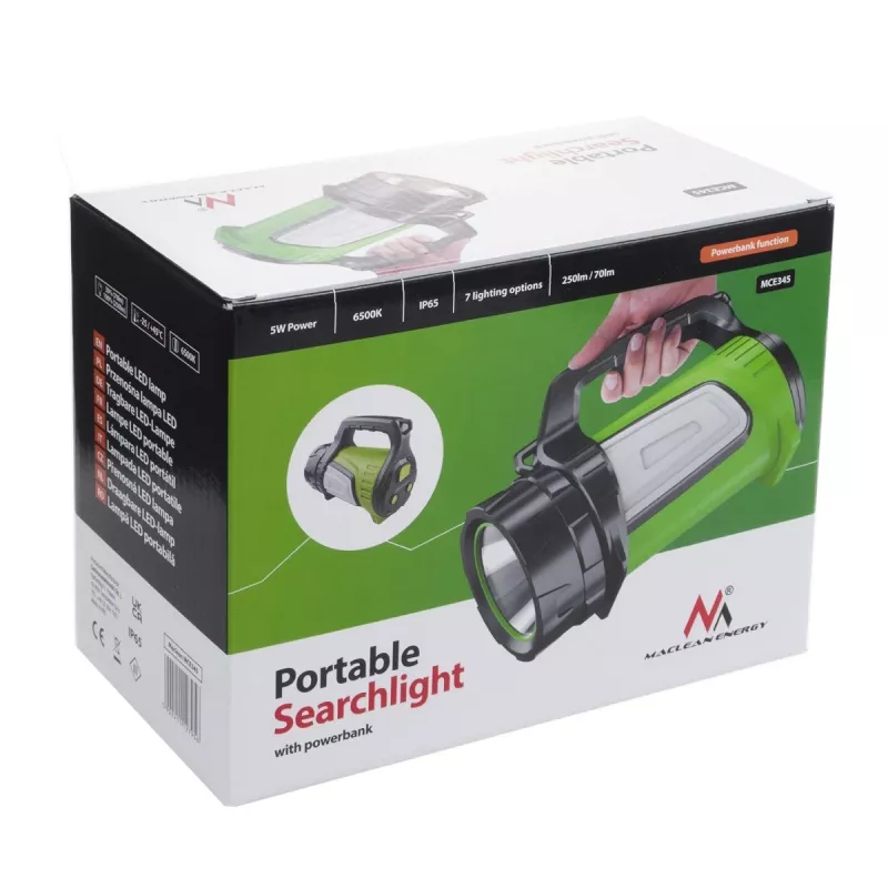 Žibintuvėlis MACLEAN MCE345 LED 3-in-1 su powerbank funkcija, 5W XM-L-T6, šalta balta 6500K, 3×18650 3.7V 4500mAh