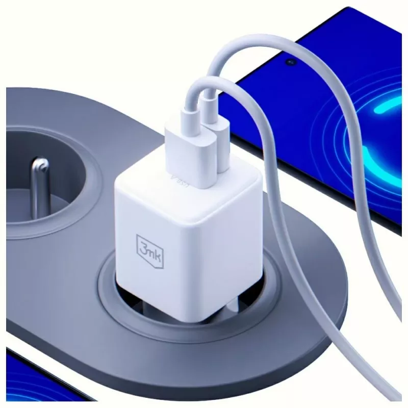 3MK Hyper GaN 20W sieninis įkroviklis su USB-C ir USB-A, PD 3.0 / QC 4+