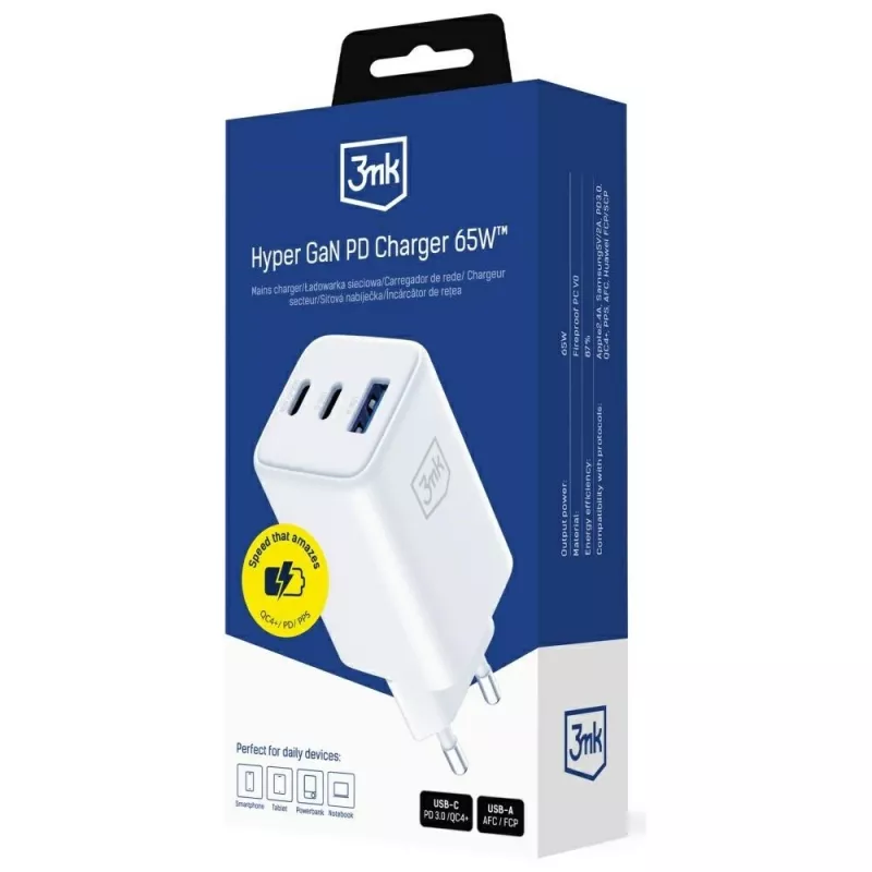 3MK Hyper GaN 65W QC4+ įkroviklis – USB GaN 65W greitasis įkroviklis su QC4+ palaikymu