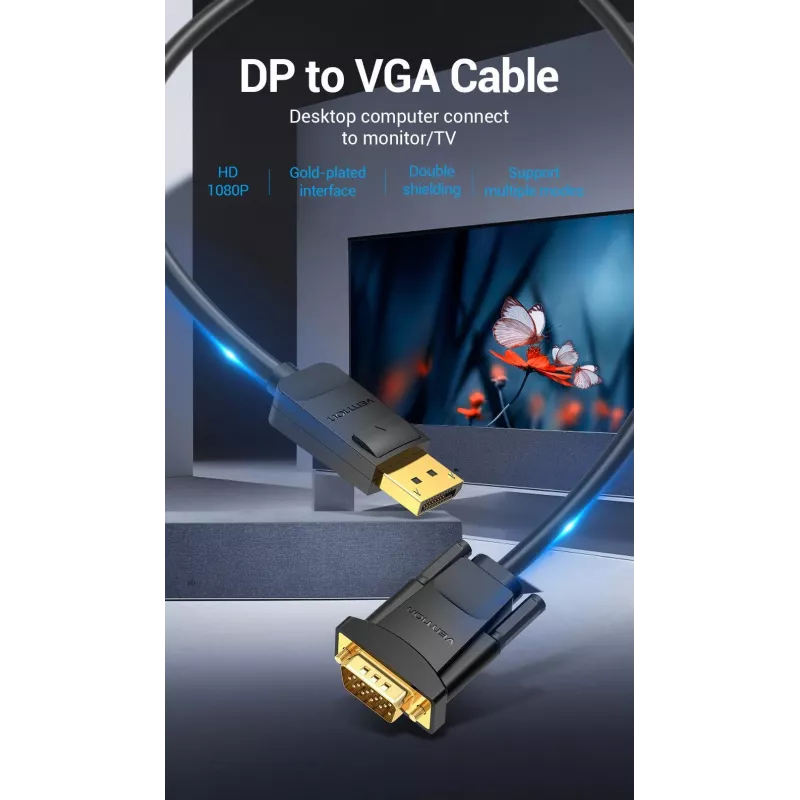 Laidas DP į VGA 2M/JUODAS Hblbh Vention