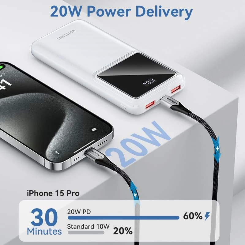 Power Bank USB 10000 mAh 22,5 W juodas FHKB0 Vention