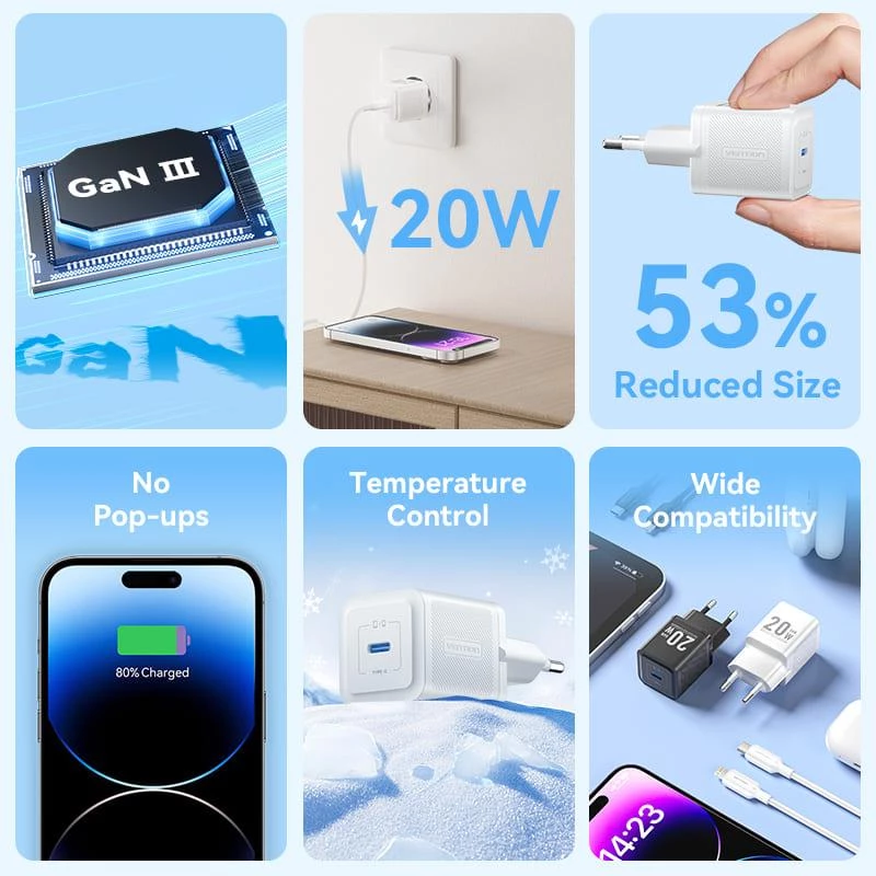 Mobiliojo telefono sieninis įkroviklis USB-C 20W TZ-FEPW0-EU-02 Vention