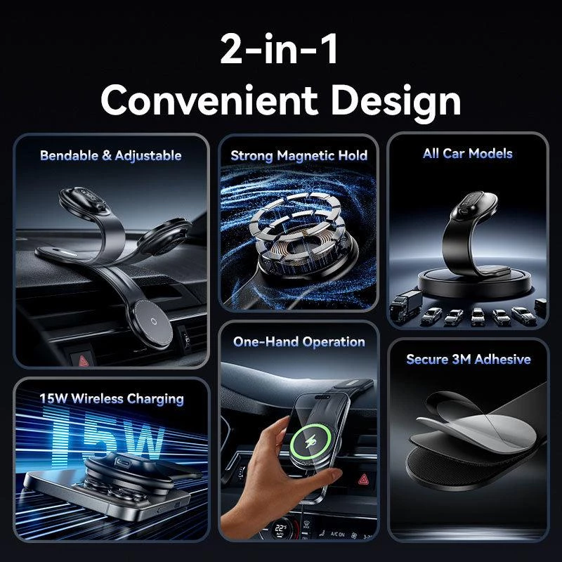 Automobilinis magnetinis belaidis kroviklis KSJB0 Vention juodas