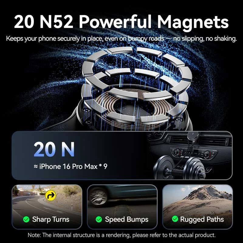 Automobilinis magnetinis belaidis kroviklis KSJB0 Vention juodas