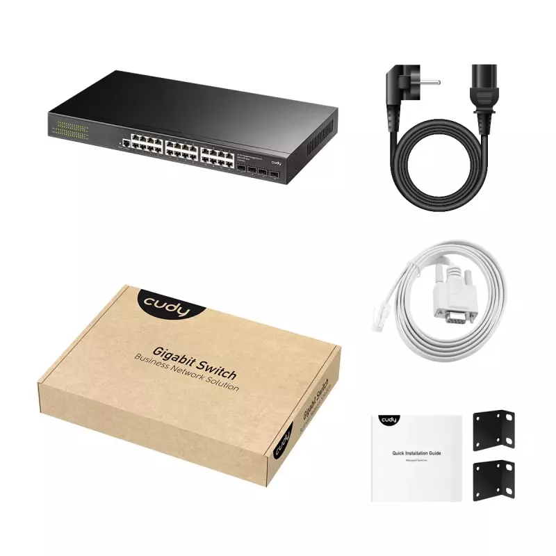 Valdomas L2 Gigabit Ethernet komutatorius Cudy GS2008S2 su 8 RJ-45 10/100/1000 prievadais ir 2 SFP, 1U stelažinis, juodas