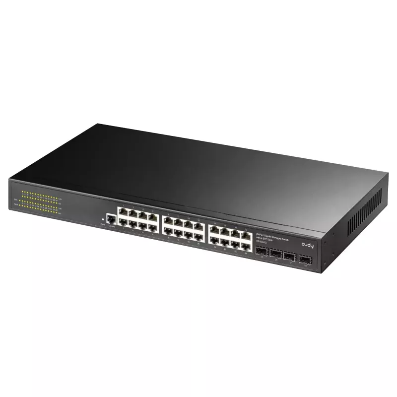 Valdomas L2 Gigabit Ethernet komutatorius Cudy GS2008S2 su 8 RJ-45 10/100/1000 prievadais ir 2 SFP, 1U stelažinis, juodas