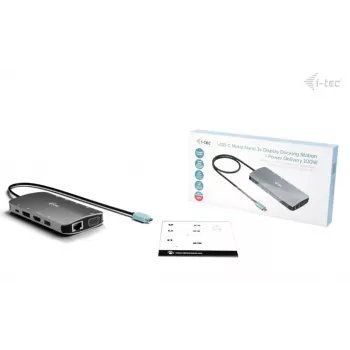 Docking stotelė ITEC i-tec USB-C Metal Nano 3x ekranas (DP, HDMI, VGA) su Power Delivery 100 W, 4x USB-A, Gigabit Ethernet
