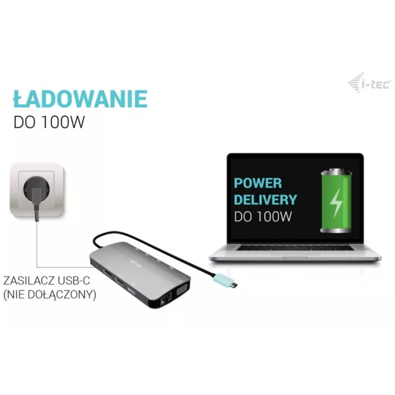 Docking stotelė ITEC i-tec USB-C Metal Nano 3x ekranas (DP, HDMI, VGA) su Power Delivery 100 W, 4x USB-A, Gigabit Ethernet