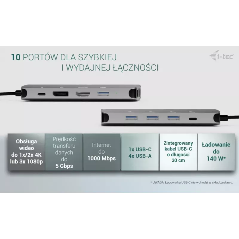 Docking stotelė ITEC i-tec USB-C Metal Nano 3x ekranas (DP, HDMI, VGA) su Power Delivery 100 W, 4x USB-A, Gigabit Ethernet