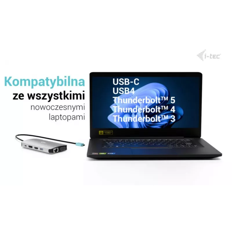 Docking stotelė ITEC i-tec USB-C Metal Nano 3x ekranas (DP, HDMI, VGA) su Power Delivery 100 W, 4x USB-A, Gigabit Ethernet