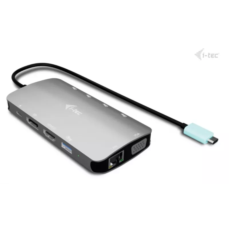 Docking stotelė ITEC i-tec USB-C Metal Nano 3x ekranas (DP, HDMI, VGA) su Power Delivery 100 W, 4x USB-A, Gigabit Ethernet