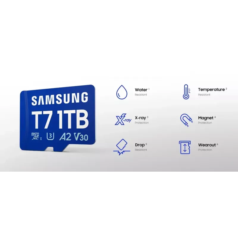 „Samsung T7“ microSDXC atminties kortelė 256 GB, mėlyna, UHS-I U3 V30, skaitymas iki 170 MB/s