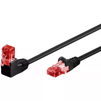 Tinklo jungiamasis kabelis GOOBAY Cat6 0,25 m, U/UTP, RJ-45 į RJ-45, 90° kampu, juodas