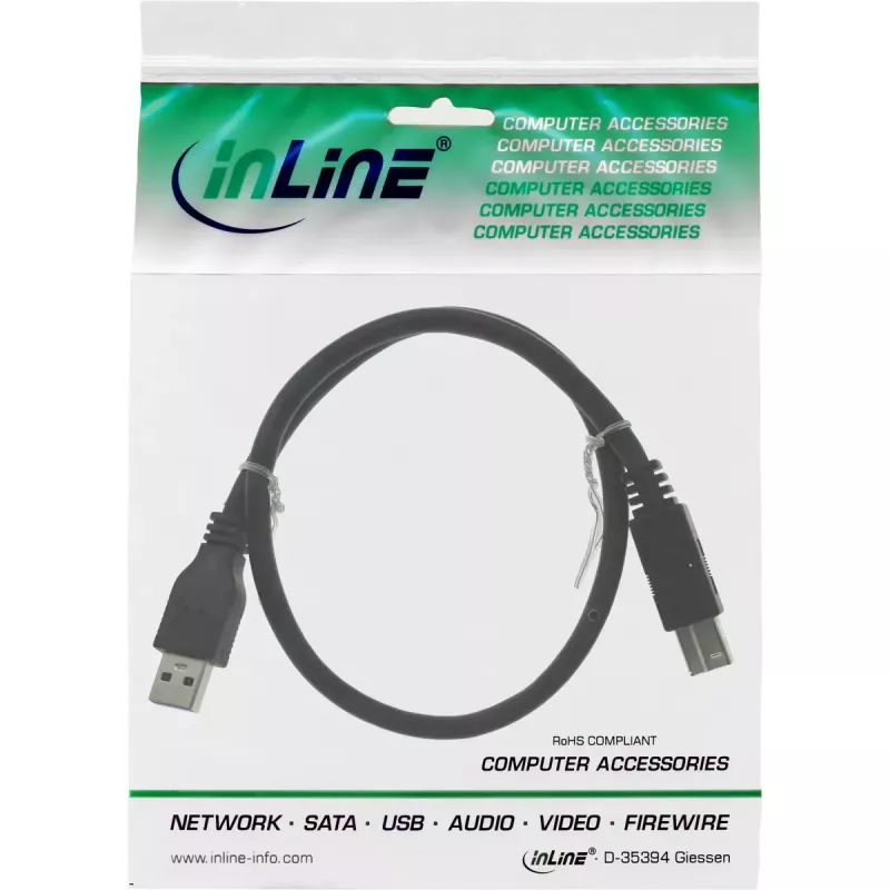 InLine USB 3.2 Gen.1 laidas, A tipo kištukas į B tipo kištuką, 5 Gbit/s, 1,5 m, juodas