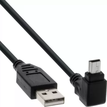 InLine USB 2.0 kabelis USB A kištukas į Mini-USB B kištuką, 90° kampu lenktos jungtys, 1,5 m, juodas