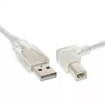 USB 2.0 laidas InLine Type A (stačiu kampu) į Type B vyriškas, 0,3 m, permatomas
